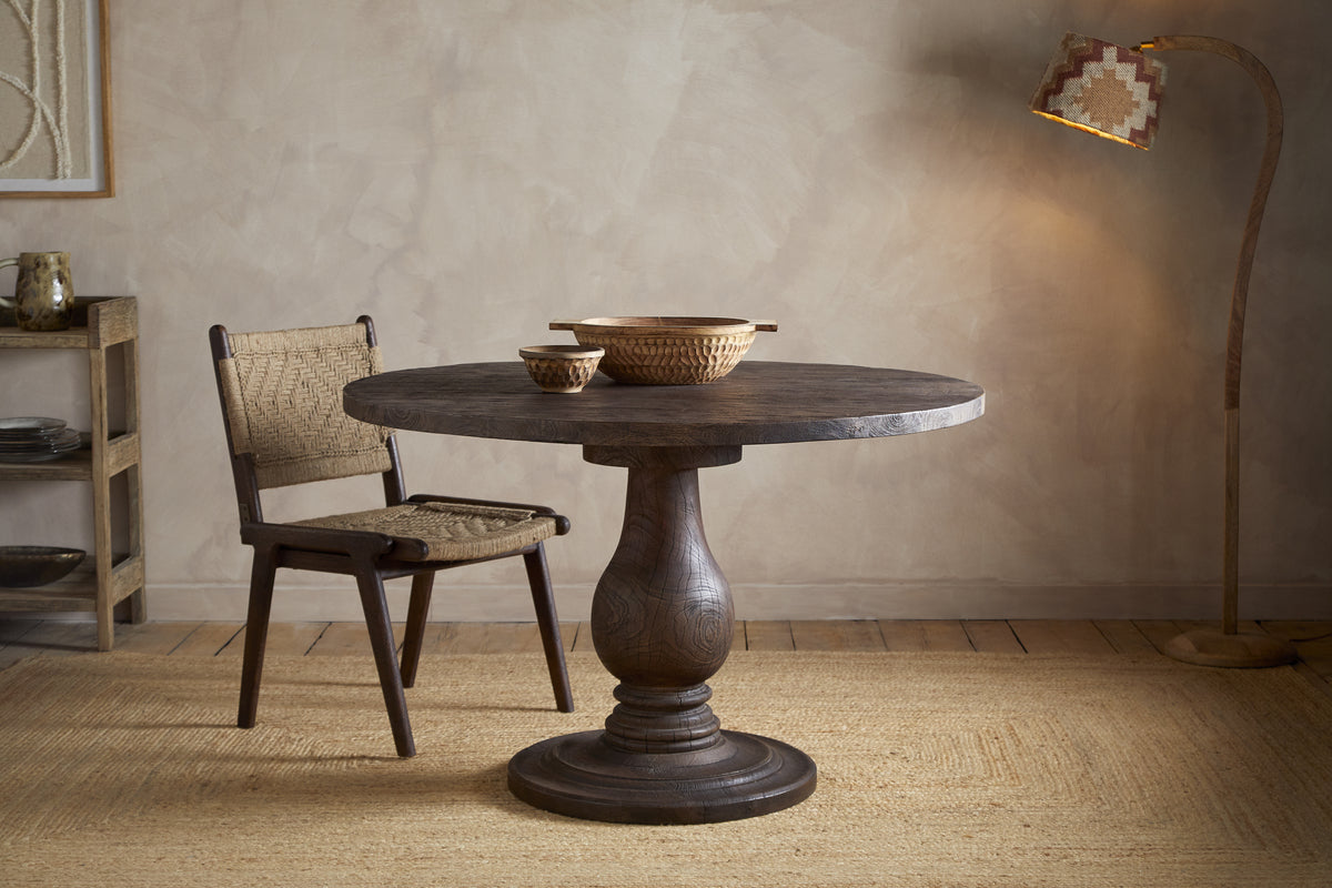 Laya Carved Wood Dining Table - Chocolate Brown