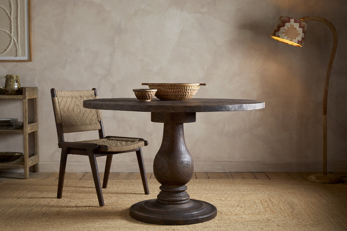 Laya Carved Wood Dining Table - Chocolate Brown