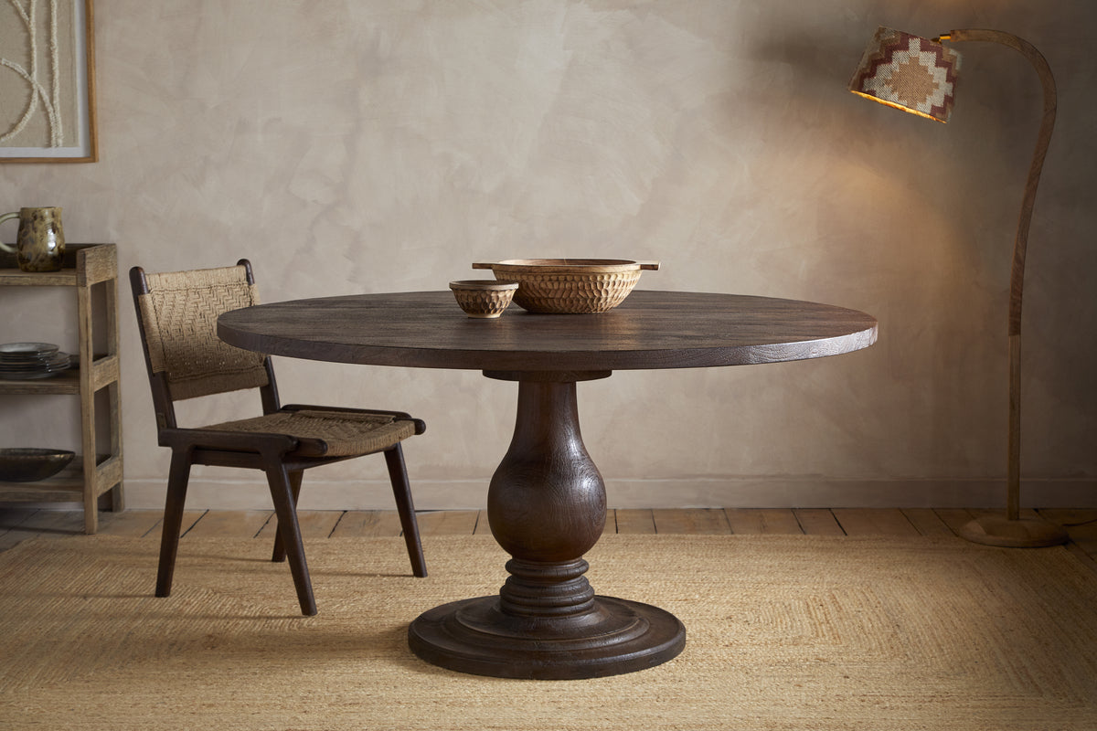 Laya Carved Wood Dining Table - Chocolate Brown