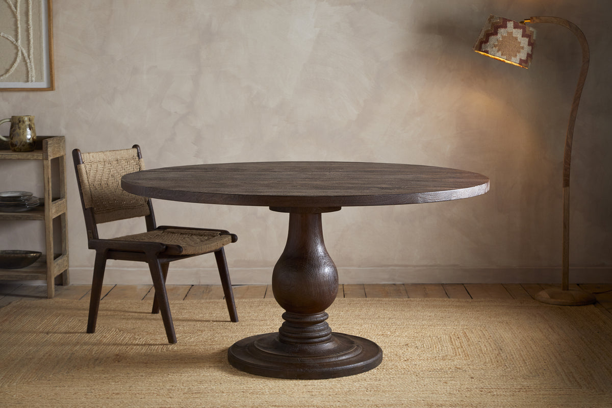 Laya Carved Wood Dining Table - Chocolate Brown