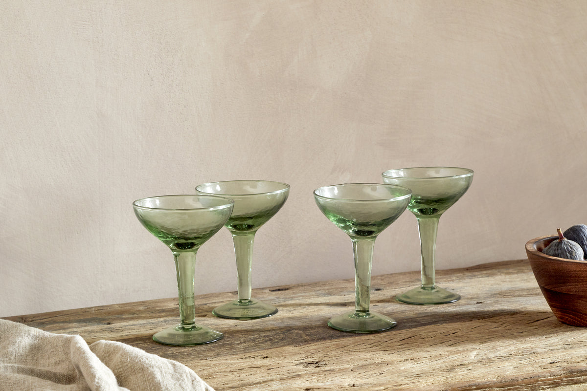 Yala Hammered Champagne Coupe - Sage Green - (Set of 4)