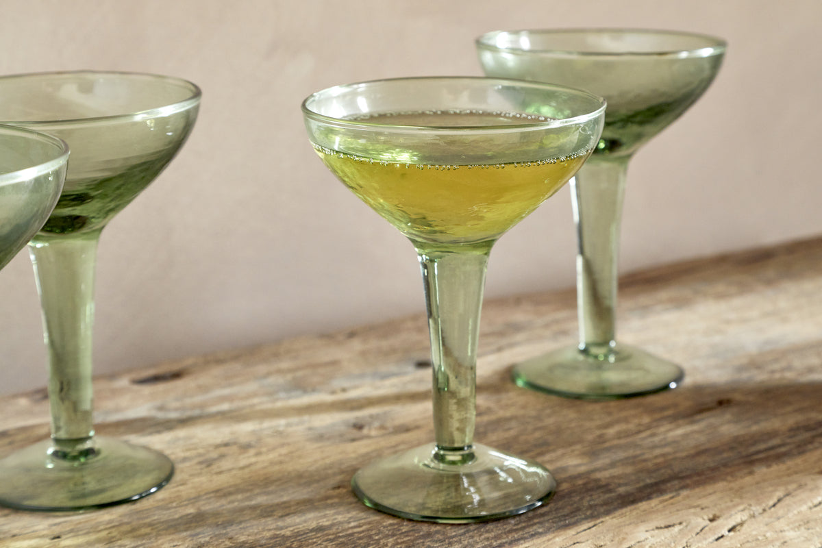 Yala Hammered Champagne Coupe - Sage Green - (Set of 4)