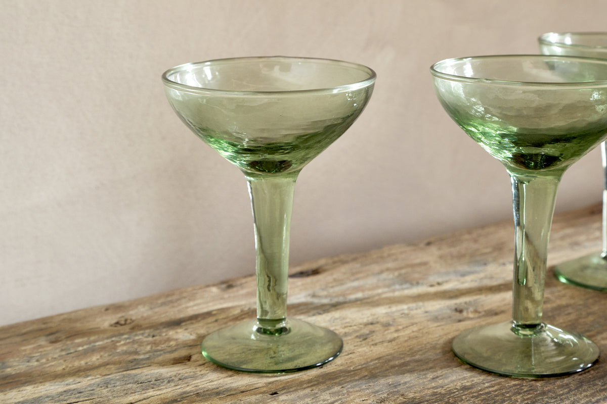 Yala Hammered Champagne Coupe - Sage Green - (Set of 4)