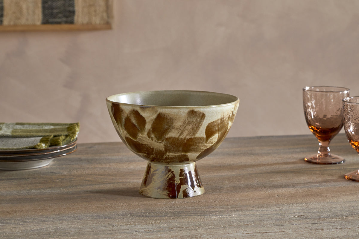 Terra Footed Bowl - Khaki Green