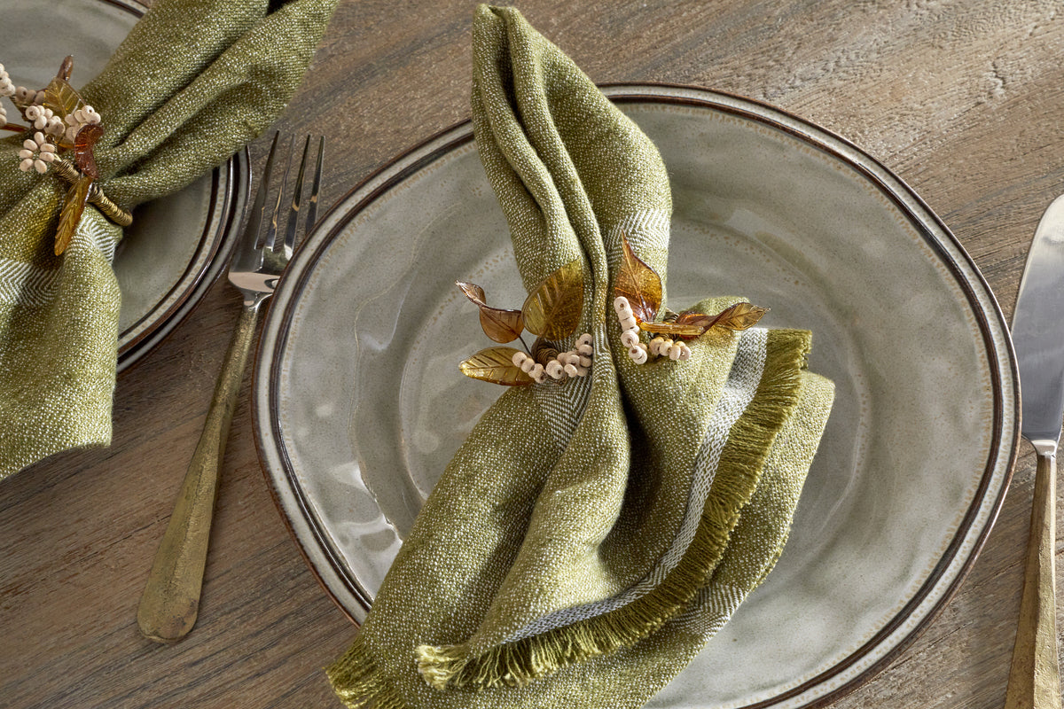 Parili Glass Leaf Napkin Rings - Natural & Rust - (Set of 4)