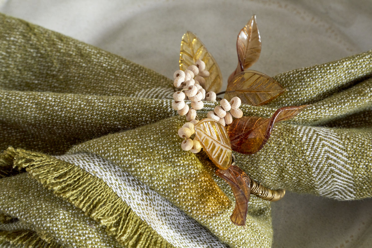 Parili Glass Leaf Napkin Rings - Natural & Rust - (Set of 4)