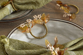 Parili Glass Leaf Napkin Rings - Natural & Rust - (Set of 4)