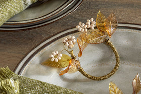Parili Glass Leaf Napkin Rings - Natural & Rust - (Set of 4)