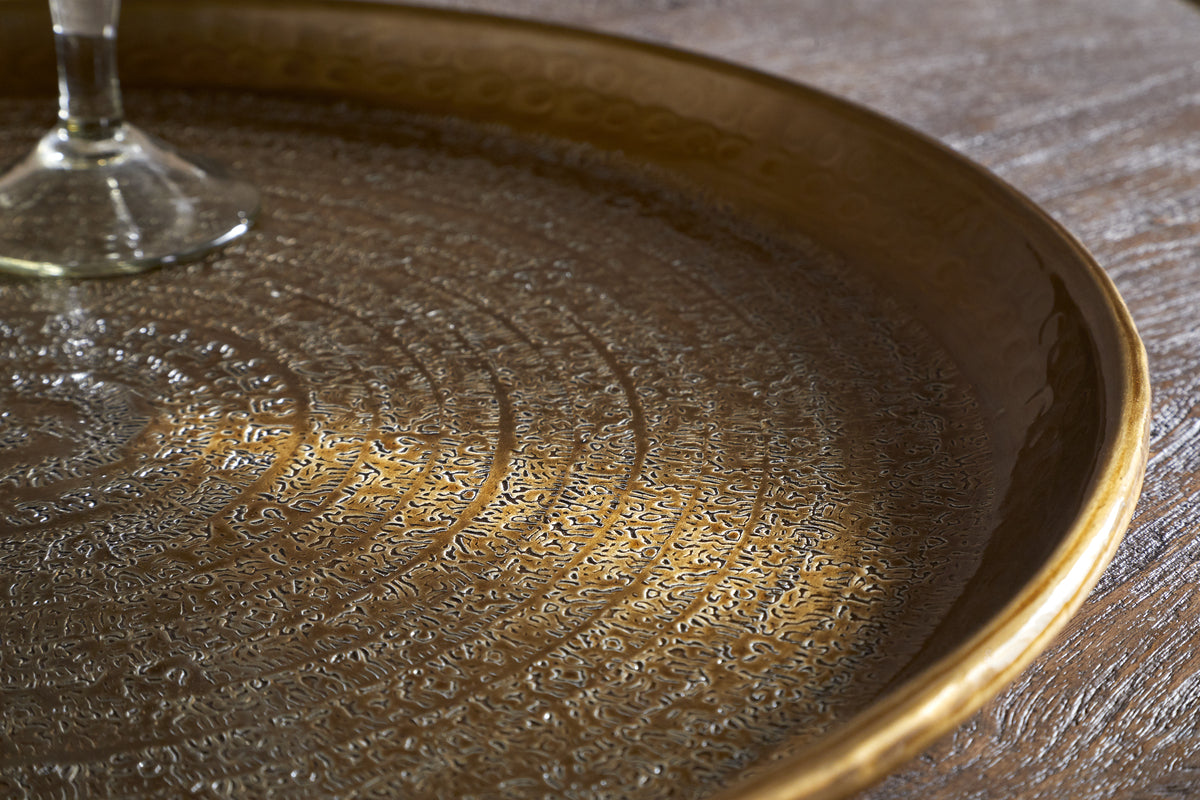 Dhanya Round Tray - Antique Brass