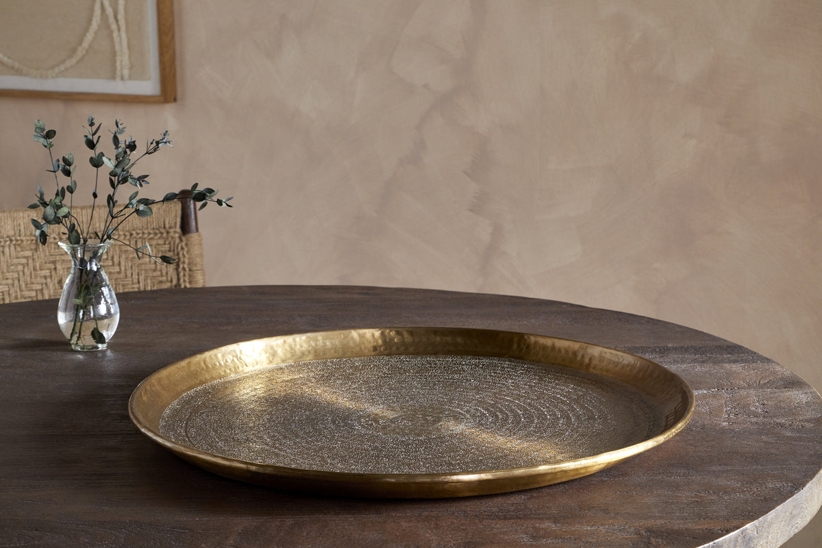 Dhanya Round Tray - Antique Brass