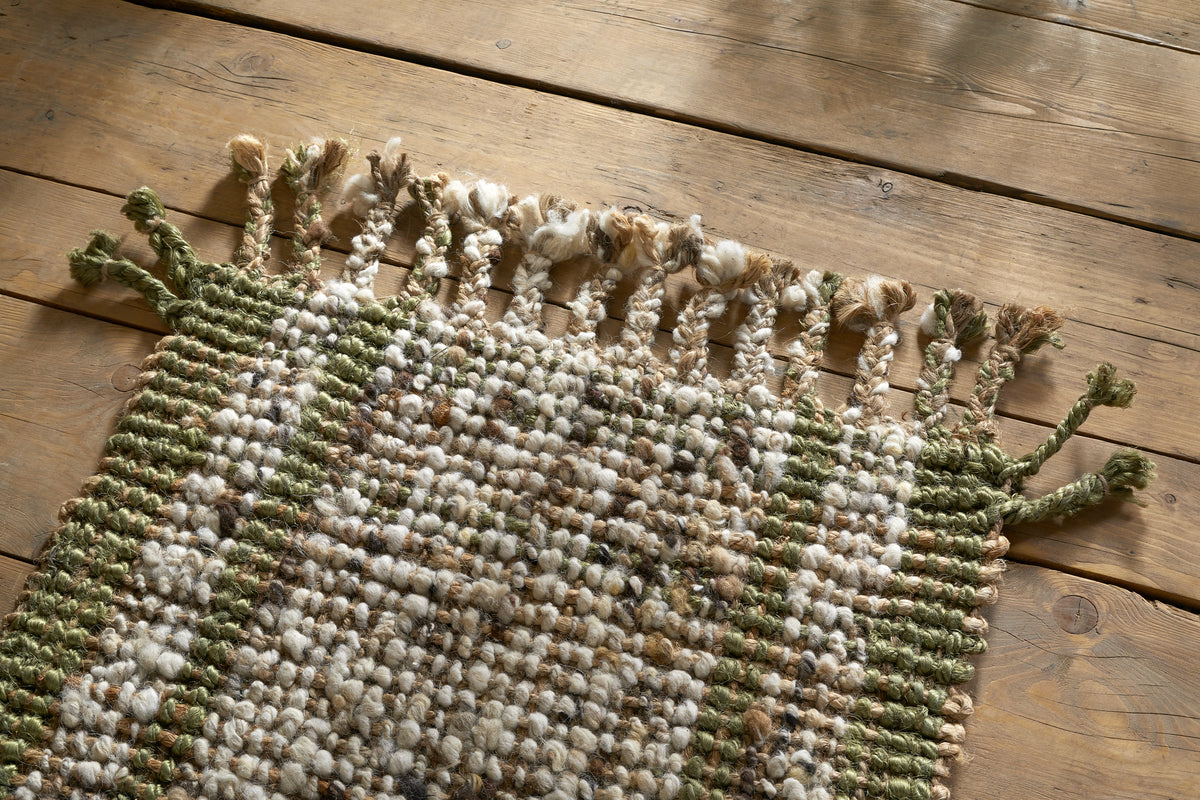 Kanta Jute & Textural Tweed Runner - Olive Green - 66 x 200cm