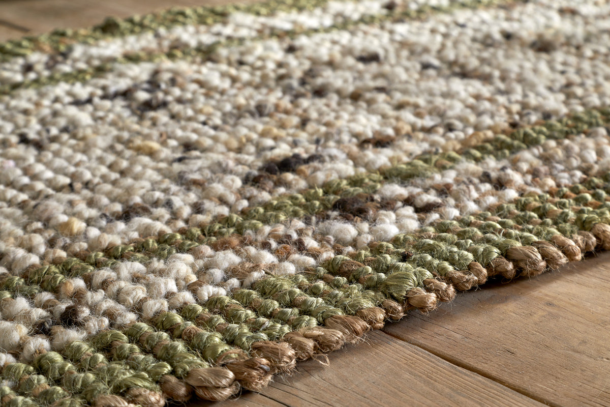 Kanta Jute & Textural Tweed Runner - Olive Green - 66 x 200cm