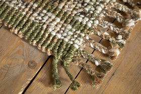 Kanta Jute & Textural Tweed Runner - Olive Green - 66 x 200cm