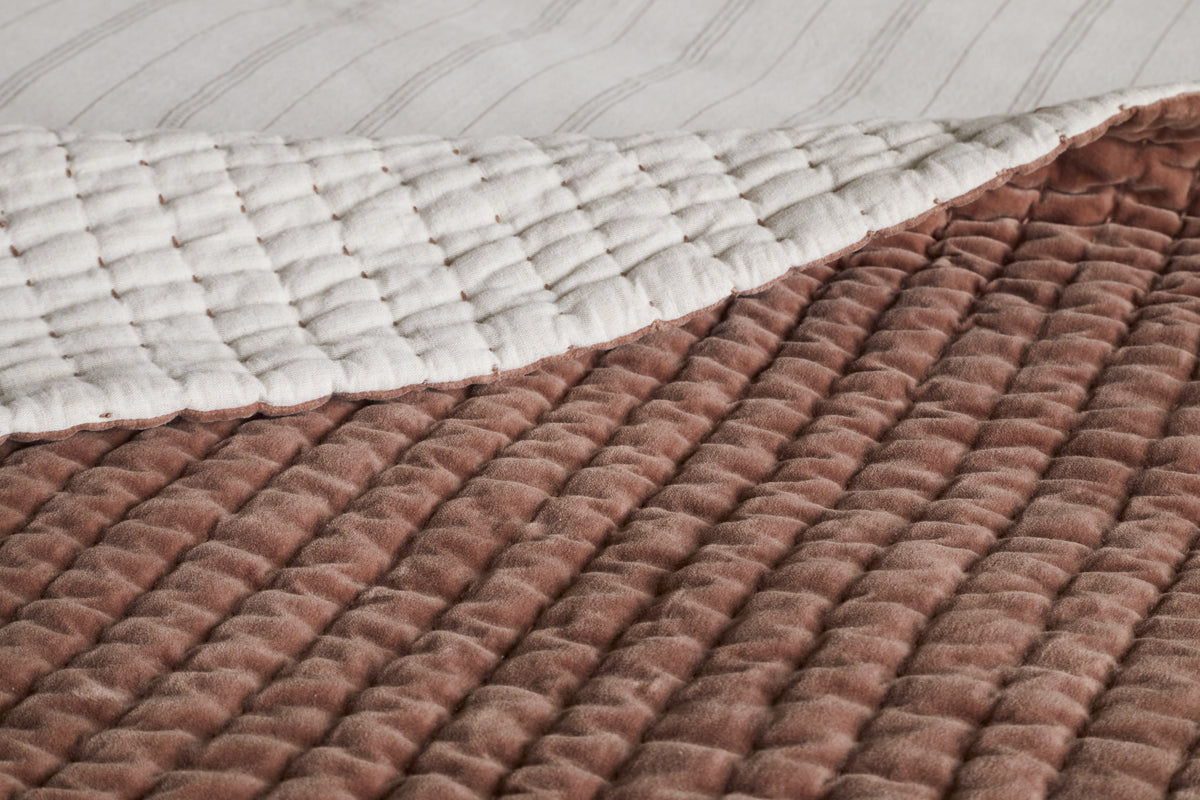 Nidra Velvet & Linen Bed Quilt - Rust