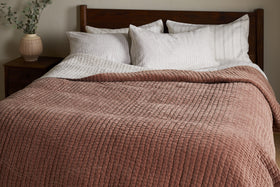 Nidra Velvet & Linen Bed Quilt - Rust