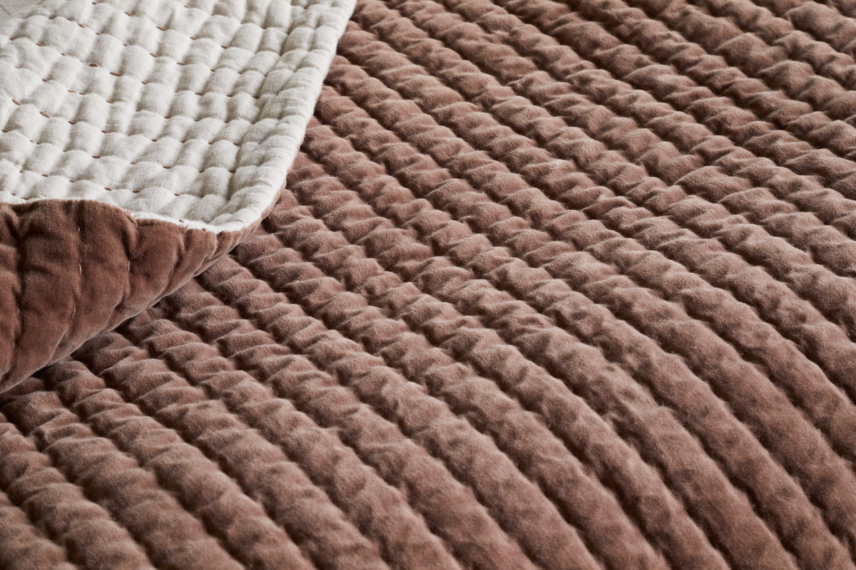 Nidra Velvet & Linen Bed Quilt - Rust