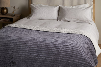 Nidra Velvet & Linen Bed Quilt - Charcoal