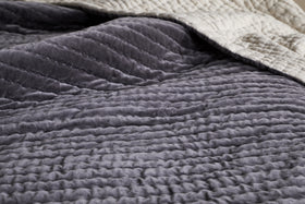 Nidra Velvet & Linen Bed Quilt - Charcoal