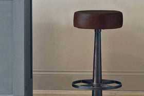Narwana Leather Round Stool - Dark Brown