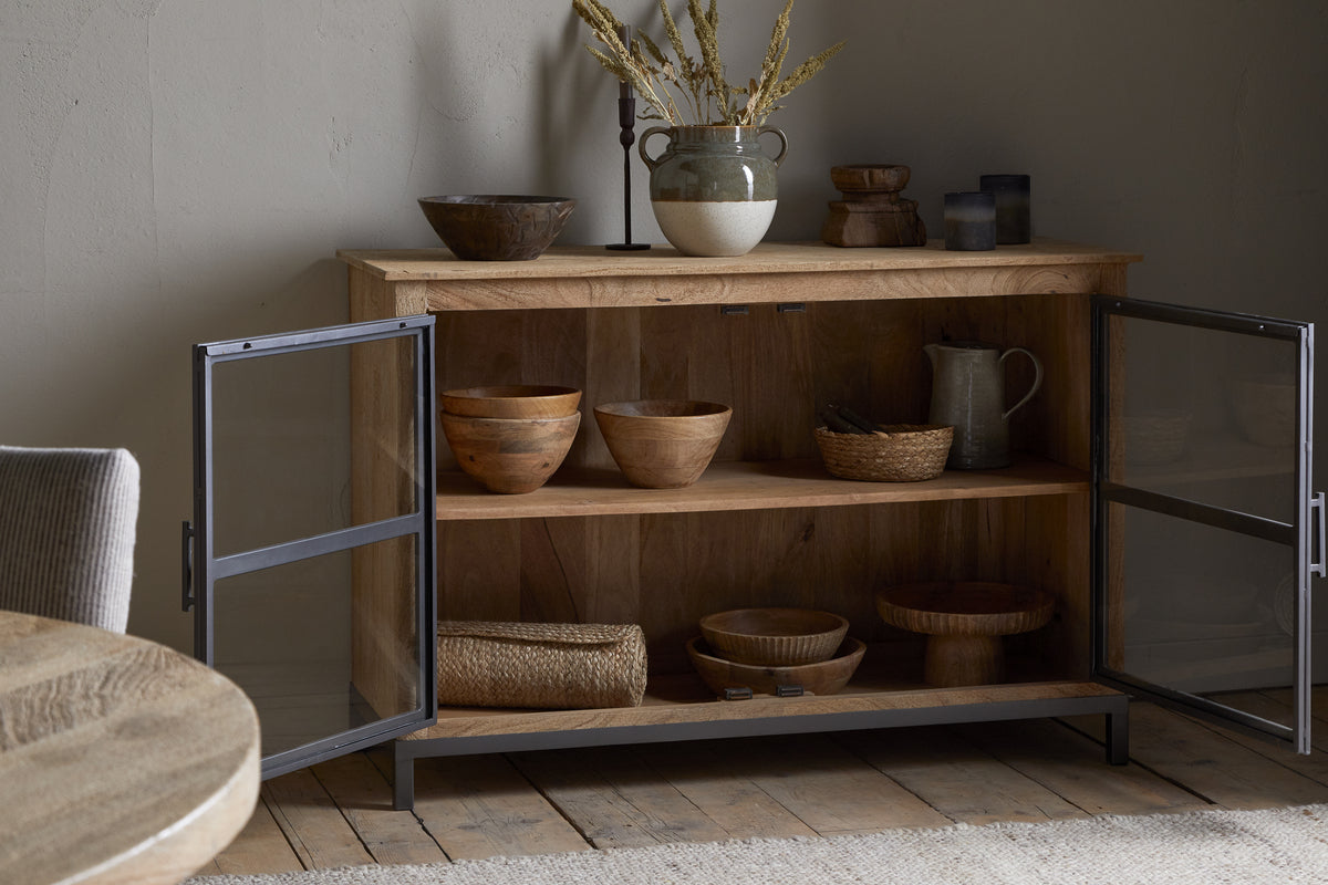 Nirvi Mango Wood & Iron Sideboard - Black