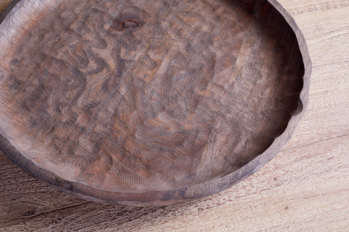 Nyati Mango Wood Etched Round Tray - Dark-Trade nkuku