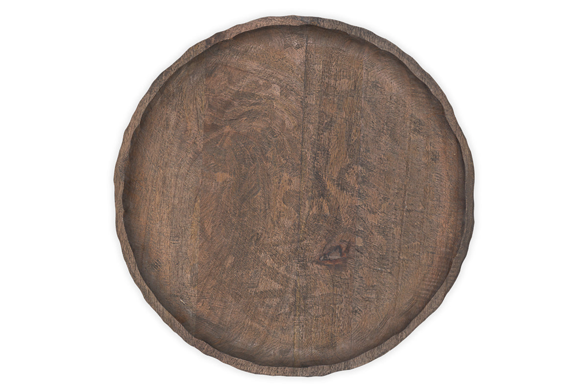 Nyati Mango Wood Etched Round Tray - Dark-Trade nkuku