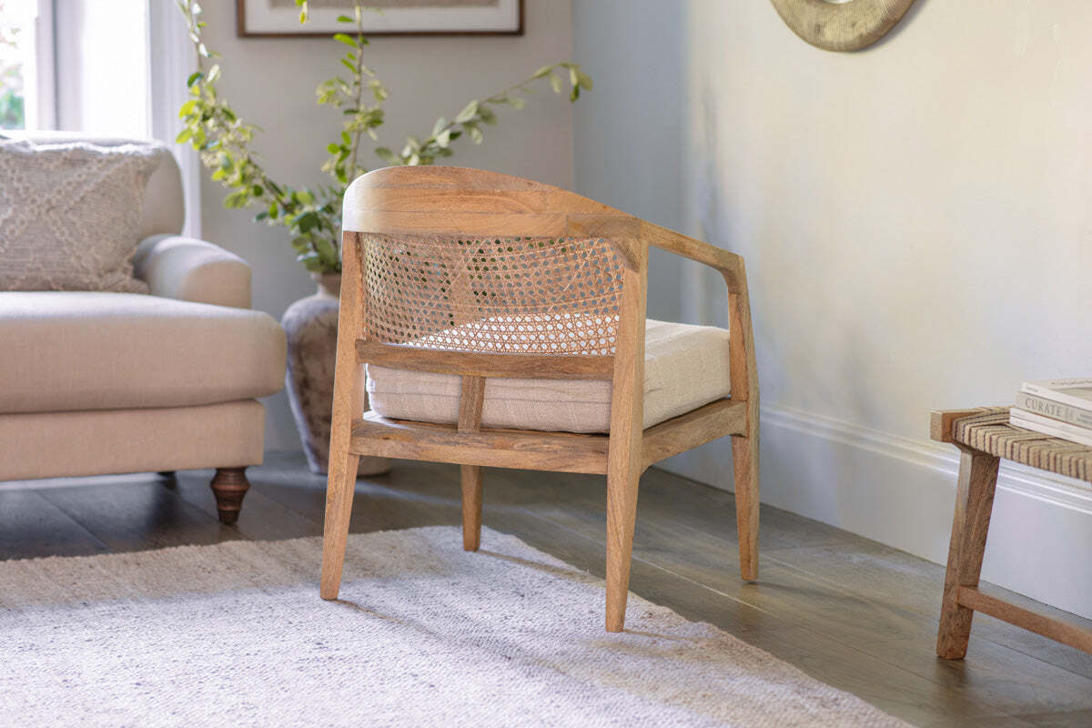 Nabhi Mango Wood & Cane Occasional Chair - Natural