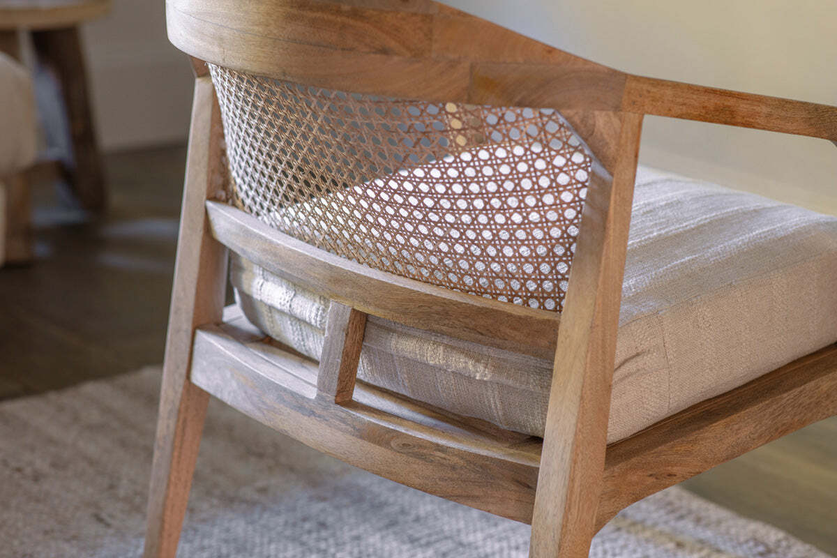 Nabhi Mango Wood & Cane Occasional Chair - Natural