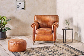 Nadu Leather Pouf - Aged Tan