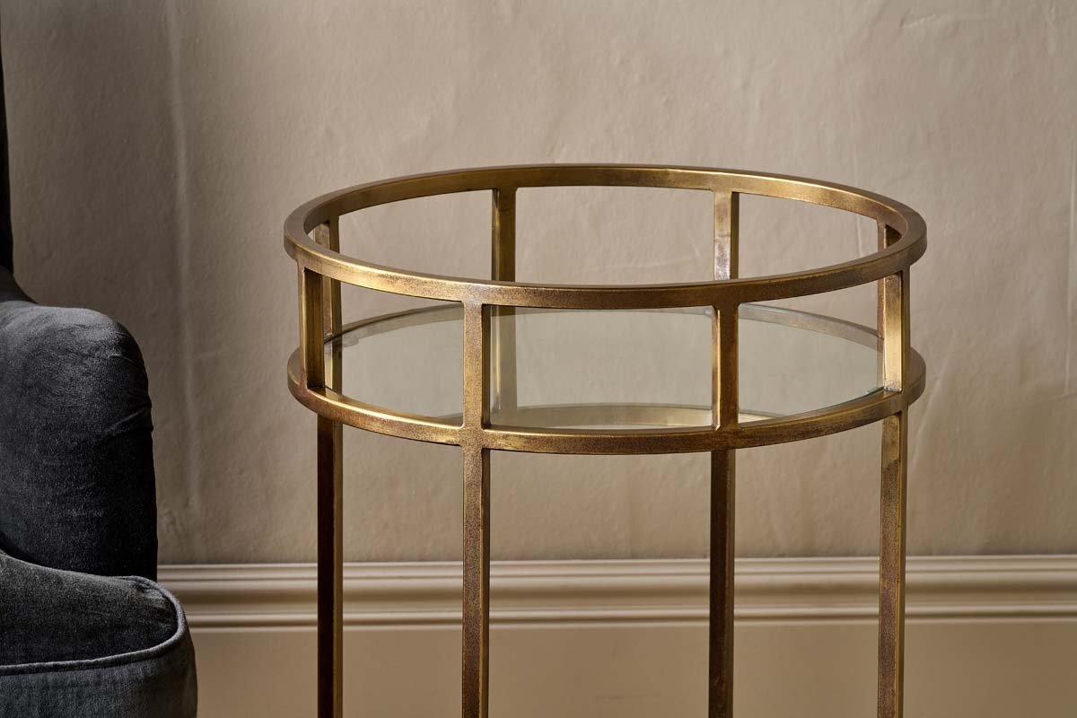 Nakuru Iron & Glass Drinks Table - Brass