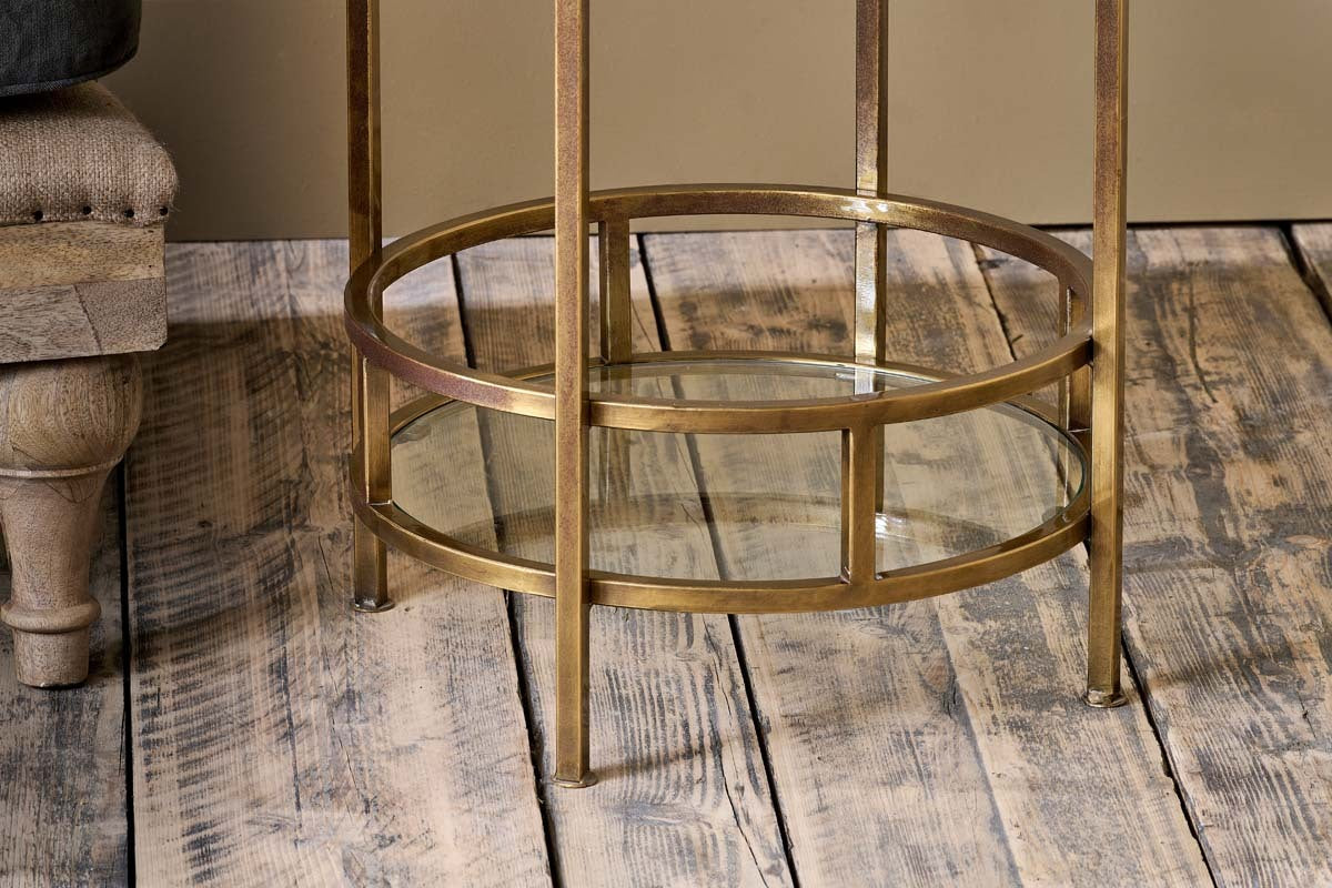 Nakuru Iron & Glass Drinks Table - Brass