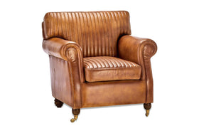 Narwana Ribbed Leather Armchair - Aged Tan