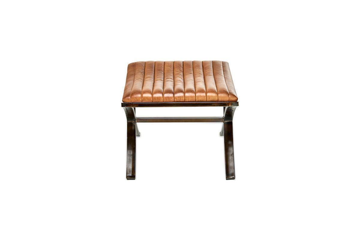 Narwana Ribbed Leather Footstool - Aged Tan