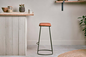 Narwana Ribbed Leather Stool - Aged Tan - Large