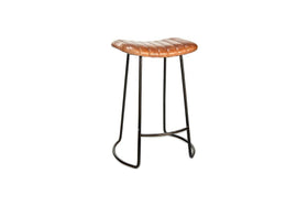 Narwana Ribbed Leather Stool - Aged Tan - Small
