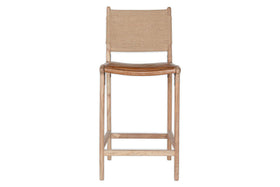 Nayan Leather & Jute Counter Chair - Tan