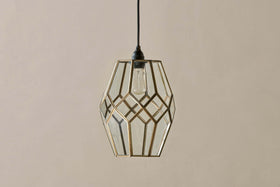 Nazat Panelled Glass Easy Fit LampShade - Clear & Antique Brass