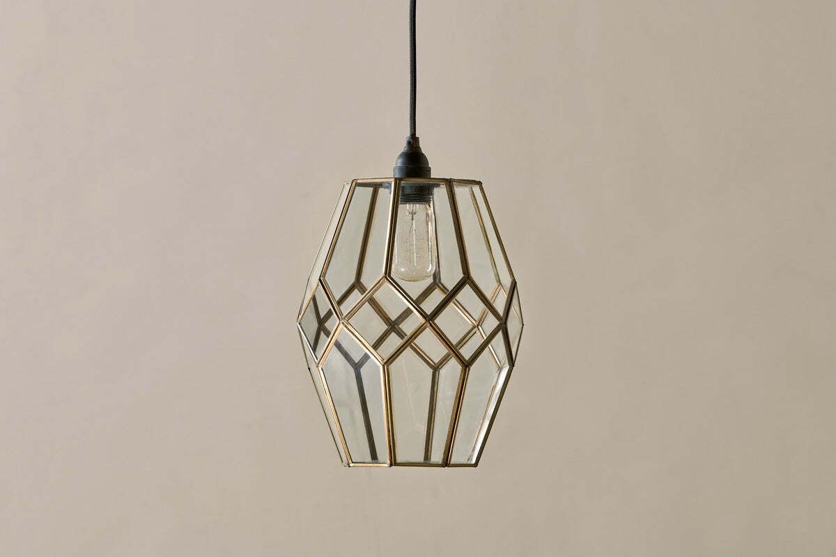 Nazat Panelled Glass Easy Fit LampShade - Clear & Antique Brass