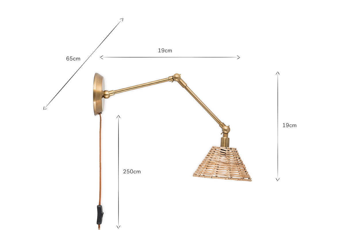 Noko Rattan Wall Lamp - Natural & Antique Brass