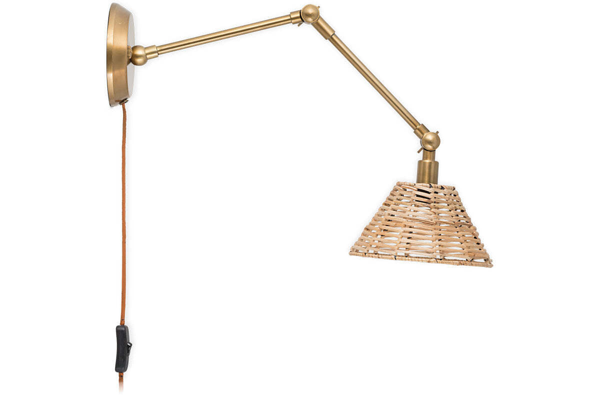 Noko Rattan Wall Lamp - Natural & Antique Brass