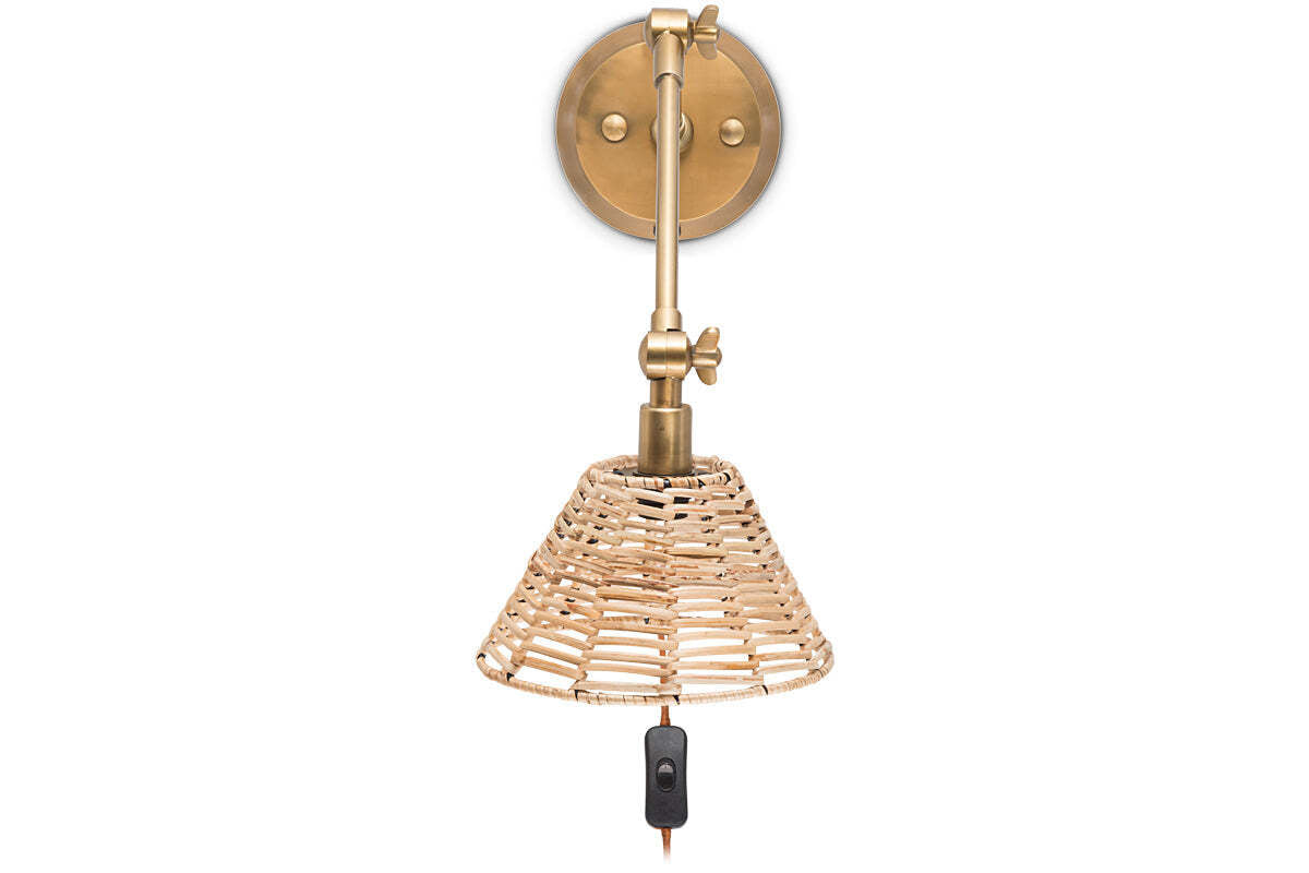 Noko Rattan Wall Lamp - Natural & Antique Brass