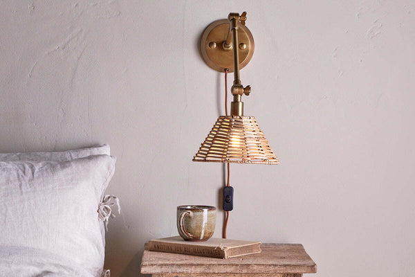 Noko Rattan Wall Lamp - Natural & Antique Brass