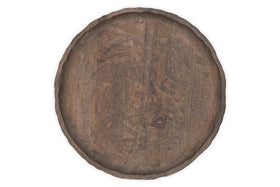 Nyati Mango Wood Etched Round Tray - Dark Brown