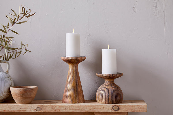 Omari Mango Wood Candlestick - Natural-Trade nkuku