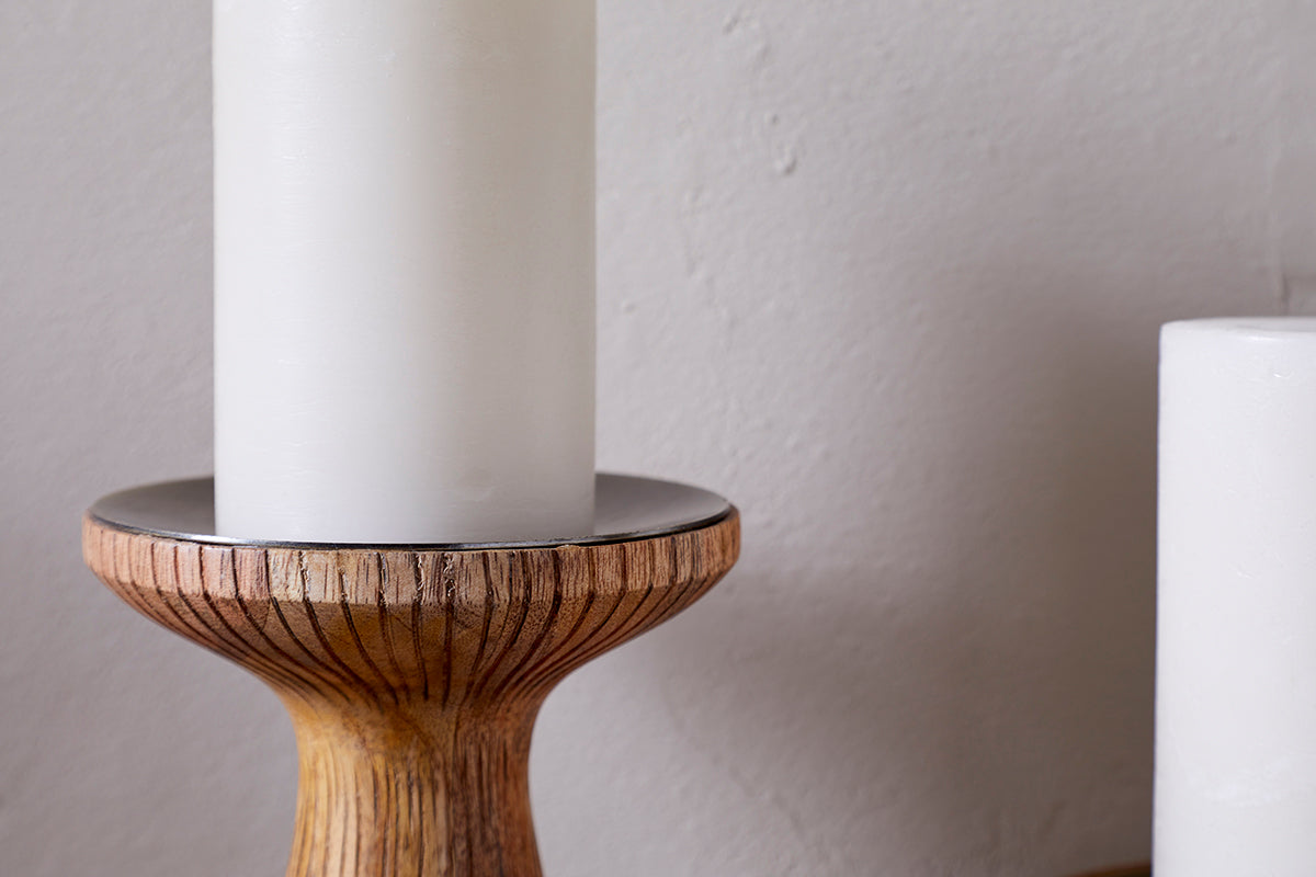 Omari Mango Wood Candlestick - Natural-Trade nkuku