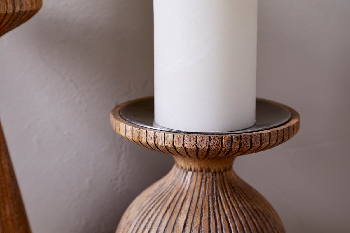 Omari Mango Wood Candlestick - Natural-Trade nkuku