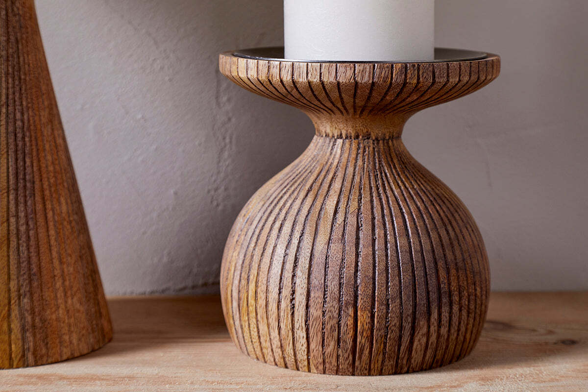 Omari Mango Wood Candlestick - Natural