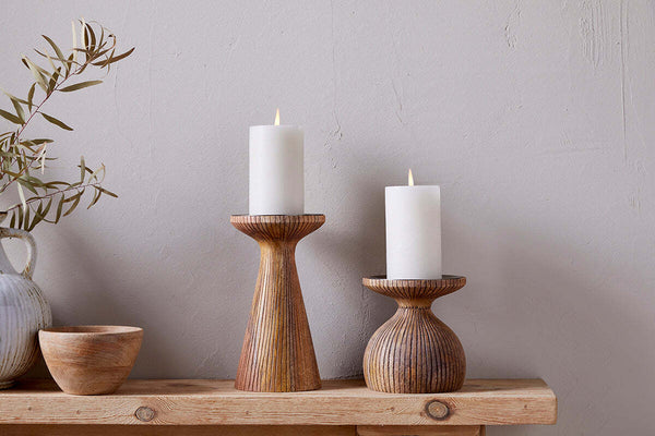 Omari Mango Wood Candlestick - Natural