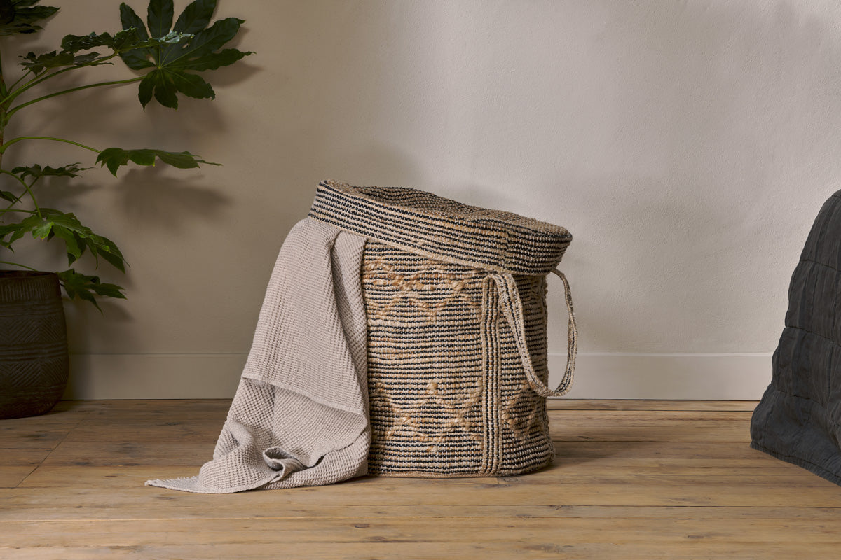 Padla Cotton & Jute Laundry Basket - Black & Natural