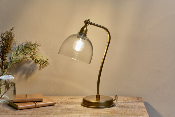 Purnia Glass & Metal Desk Lamp - Clear & Antique Brass